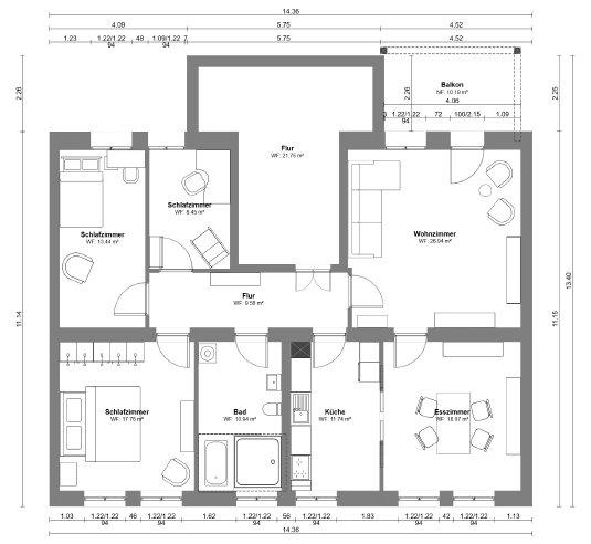 Etagenwohnung Freiberg - 5 Zimmer, 124 m&sup2;, 1.736&euro; | Angebot:25964722