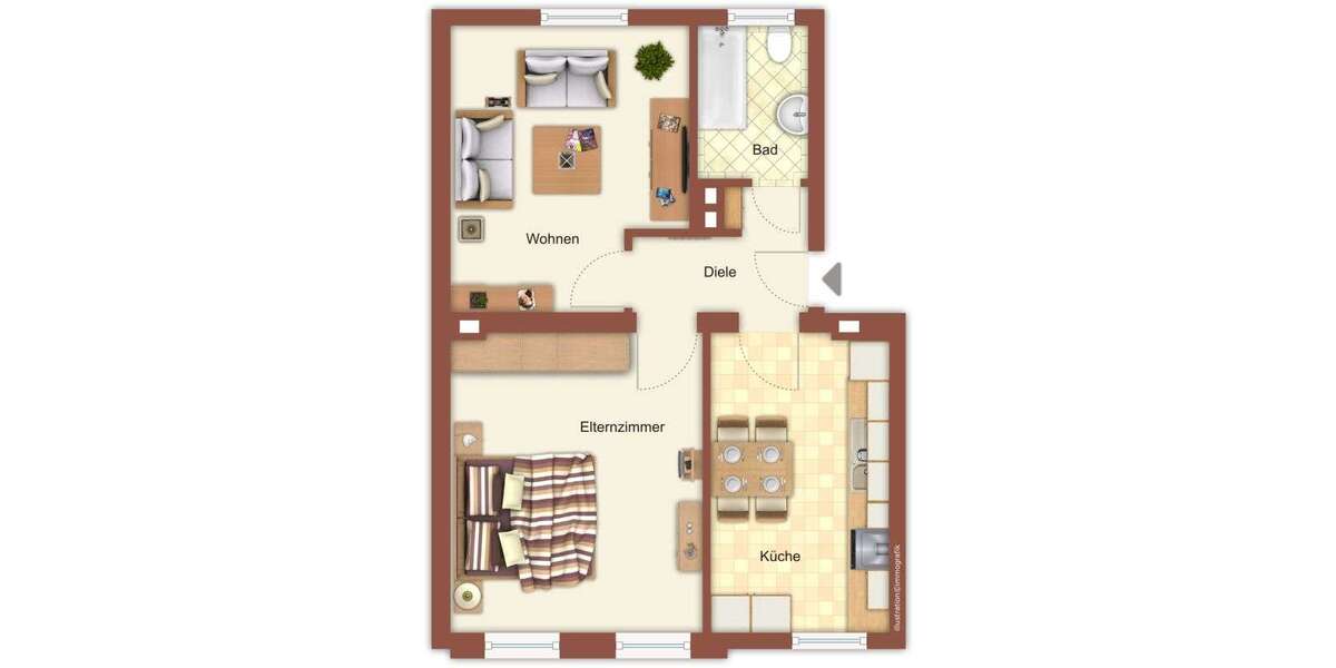 Etagenwohnung Mönchengladbach Hardterbroich-Pesch - 2 Zimmer, 49 m&sup2;, 469&euro; | Angebot:26750205