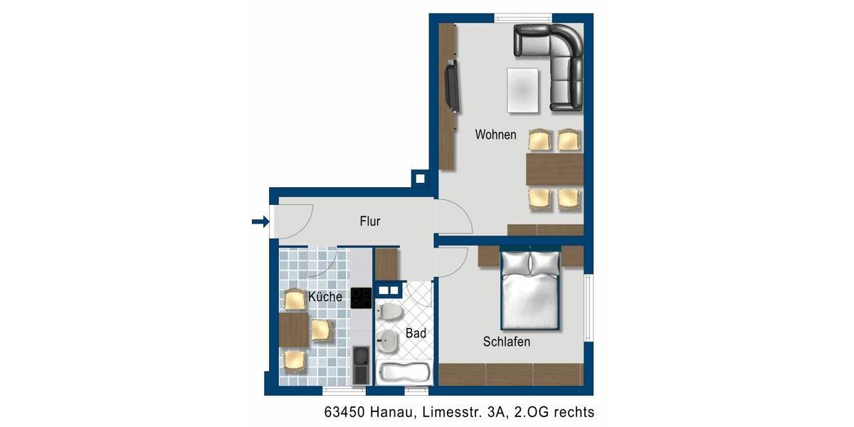 Etagenwohnung Hanau - 3 Zimmer, 63 m&sup2;, 664&euro; | Angebot:26627834