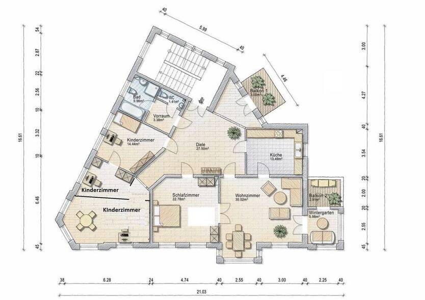 Exklusive StadtWohnung mit 2 Balkonen, Wintergarten, Weitblick - Nahe Studienakademie & Stadtgalerie