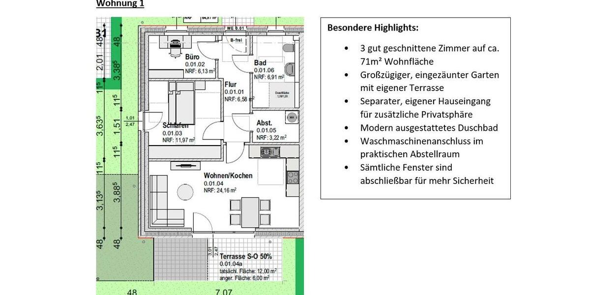 Terrassenwohnung Neumünster Brachenfeld/Ruthenberg - 3 Zimmer, 71 m&sup2;, 1.277&euro; | Angebot:26491997