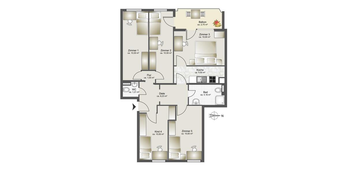 Wohnen auf Zeit München Bogenhausen - 5 Zimmer, 11 m&sup2;, 825&euro; | Angebot:25882918