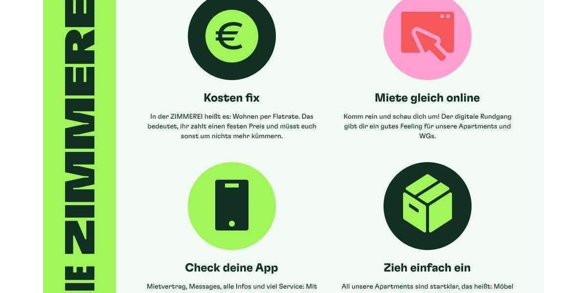 DIE ZIMMEREI | All-inclusive-Miete: Möbliertes Apartment in Mitte ideal für Studierende | Large Bude 1 zimmer