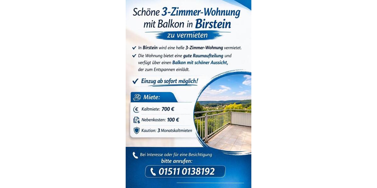 Etagenwohnung Wächtersbach - 3 Zimmer, 75 m&sup2;, 800&euro; | Angebot:25512355