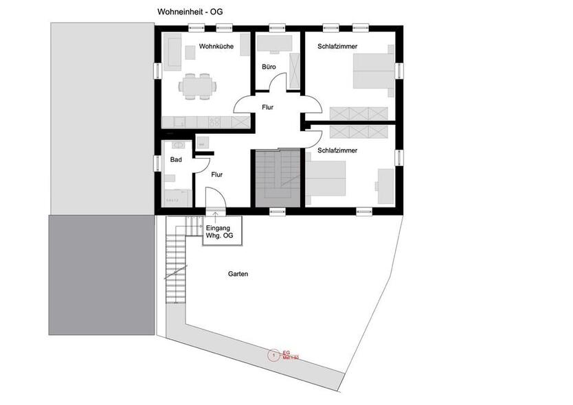 Ruhig gelegene, frisch sanierte Wohnung mit Garten im OG, 3ZKB