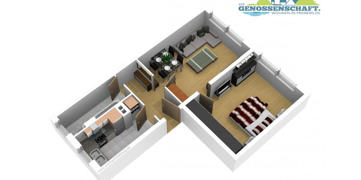 Erdgeschoßwohnung Freiberg - 2 Zimmer, 46 m&sup2;, 359&euro; | Angebot:25869609