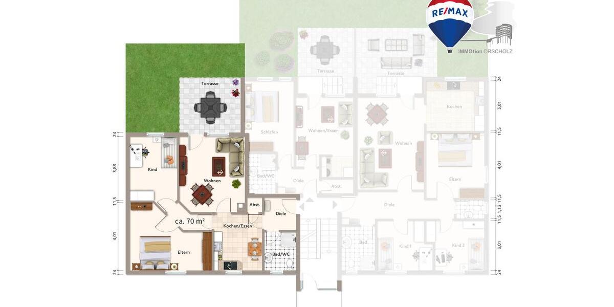 Erdgeschoßwohnung Trier West-Pallien - 3 Zimmer, 70 m&sup2;, 700&euro; | Angebot:25414627