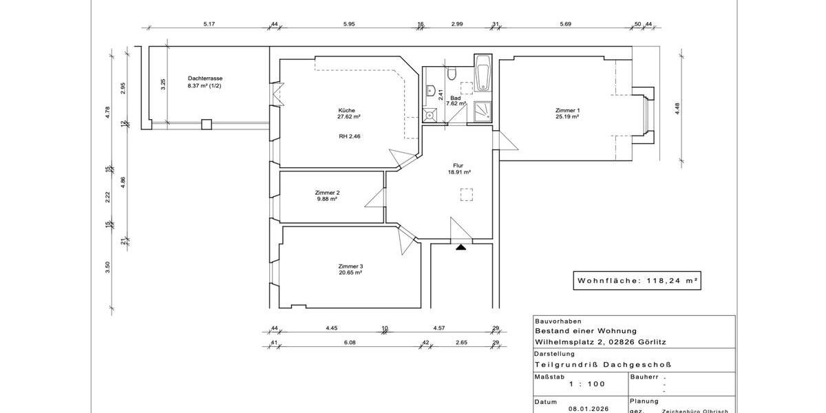 Dachgeschoßwohnung Görlitz - 3 Zimmer, 118 m&sup2;, 1.000&euro; | Angebot:25791880
