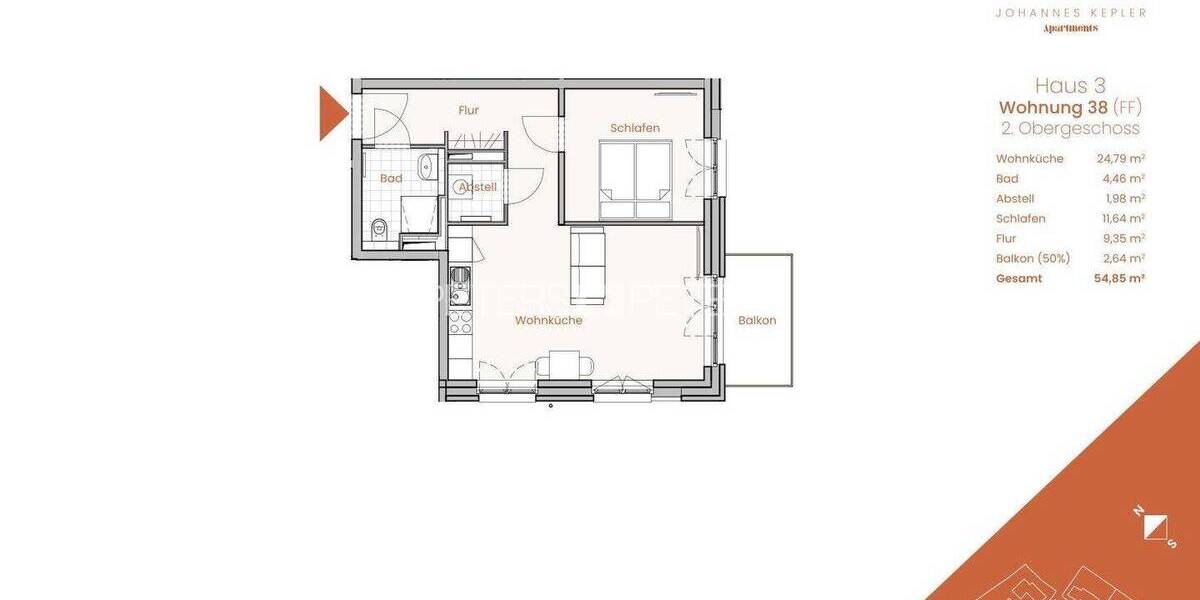 Etagenwohnung Lübeck St. Gertrud - 2 Zimmer, 54 m&sup2;, 829&euro; | Angebot:25971129