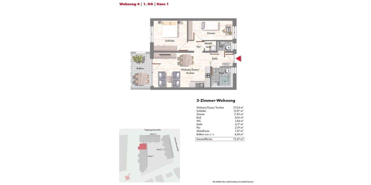 Etagenwohnung Rottweil - 3 Zimmer, 72 m&sup2;, 935&euro; | Angebot:26629286