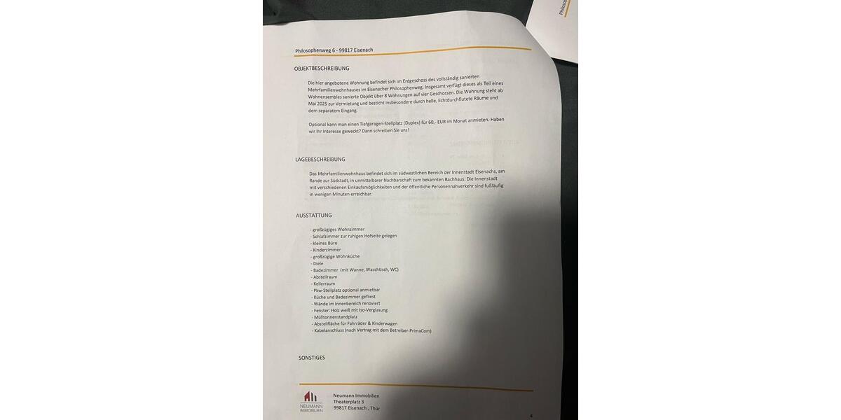 Erdgeschoßwohnung Eisenach - 3.5 Zimmer, 85 m&sup2;, 730&euro; | Angebot:25876670