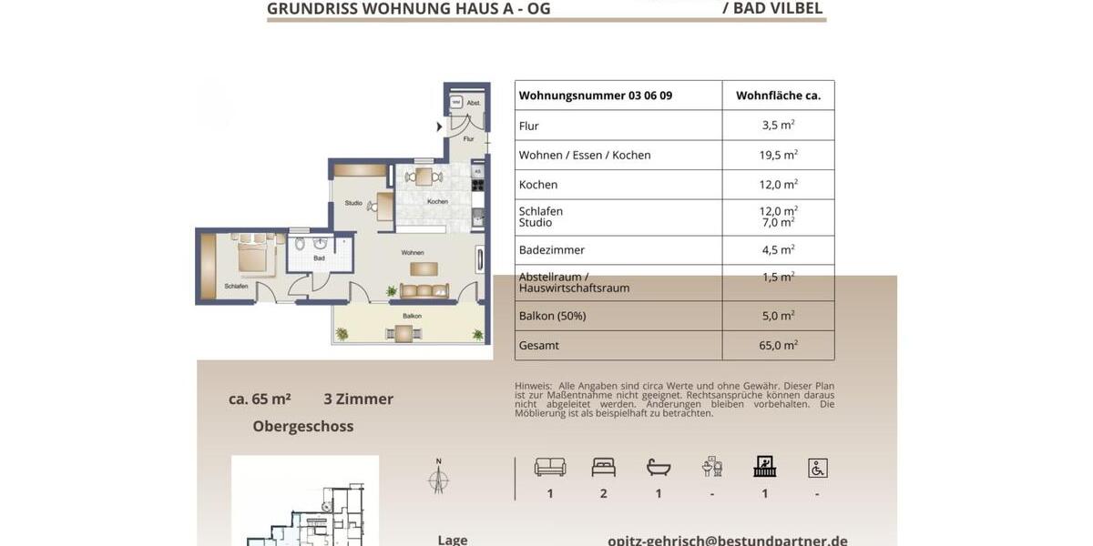Etagenwohnung Bad Vilbel - 1 Zimmer, 39 m&sup2;, 857&euro; | Angebot:23845644