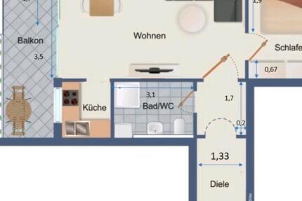 Möblierte 2 Zimmer-Wohnung mit Balkon in Nürnberg Maxfeld direkt 2 zimmer
