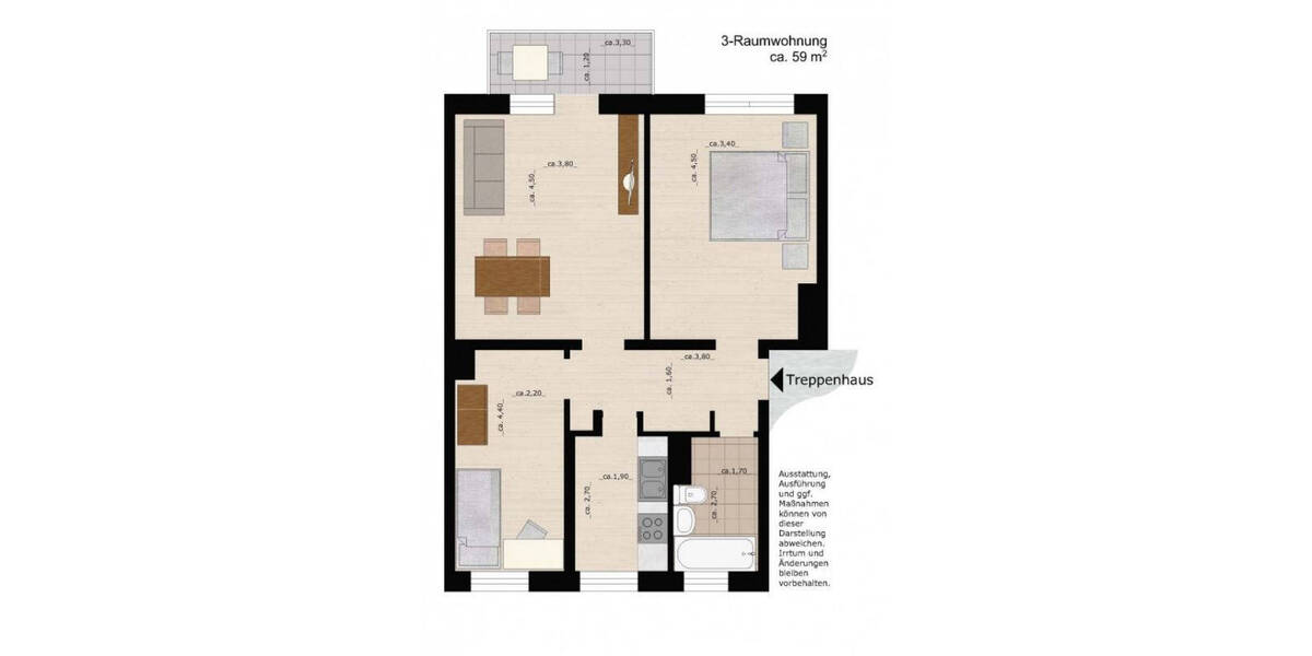 Etagenwohnung Dessau-Roßlau Innenstadt - 3 Zimmer, 58 m&sup2;, 420&euro; | Angebot:26568595