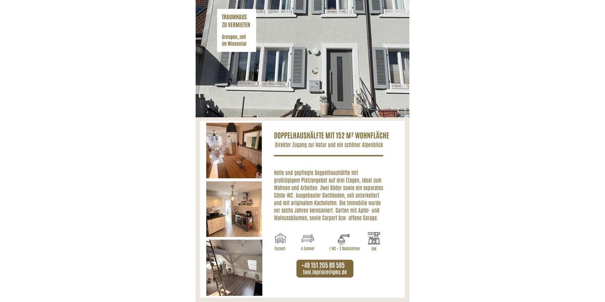 Doppelhaushälfte Zell im Wiesental - 4 Zimmer, 152 m&sup2;, 1.750&euro; | Angebot:24995103