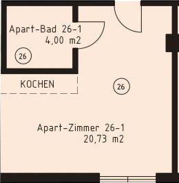 Etagenwohnung Villingen-Schwenningen Schwenningen - 1 Zimmer, 25 m&sup2;, 450&euro; | Angebot:26039051