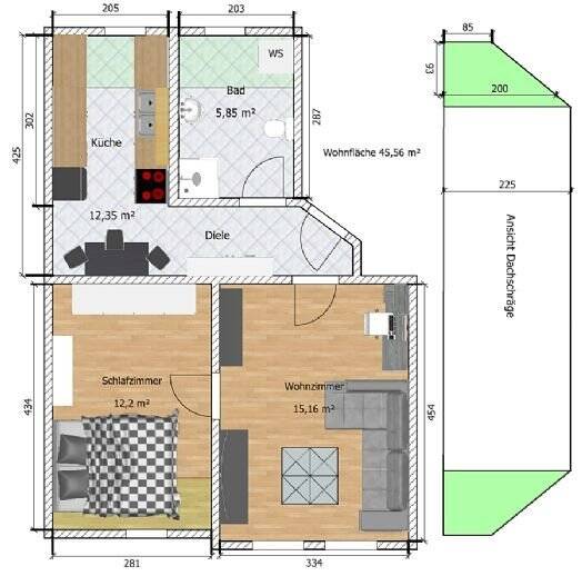 Etagenwohnung Waldheim Schönberg - 2 Zimmer, 45 m&sup2;, 250&euro; | Angebot:25743295
