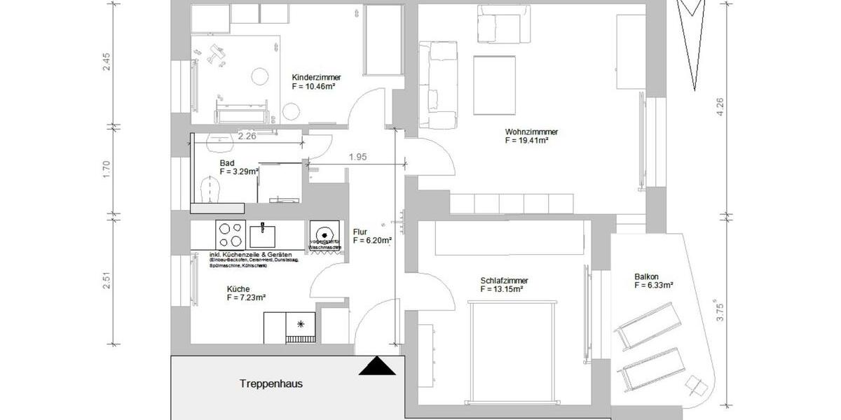 Etagenwohnung Hannover Vahrenwald-List - 3 Zimmer, 63 m&sup2;, 1.075&euro; | Angebot:25293078
