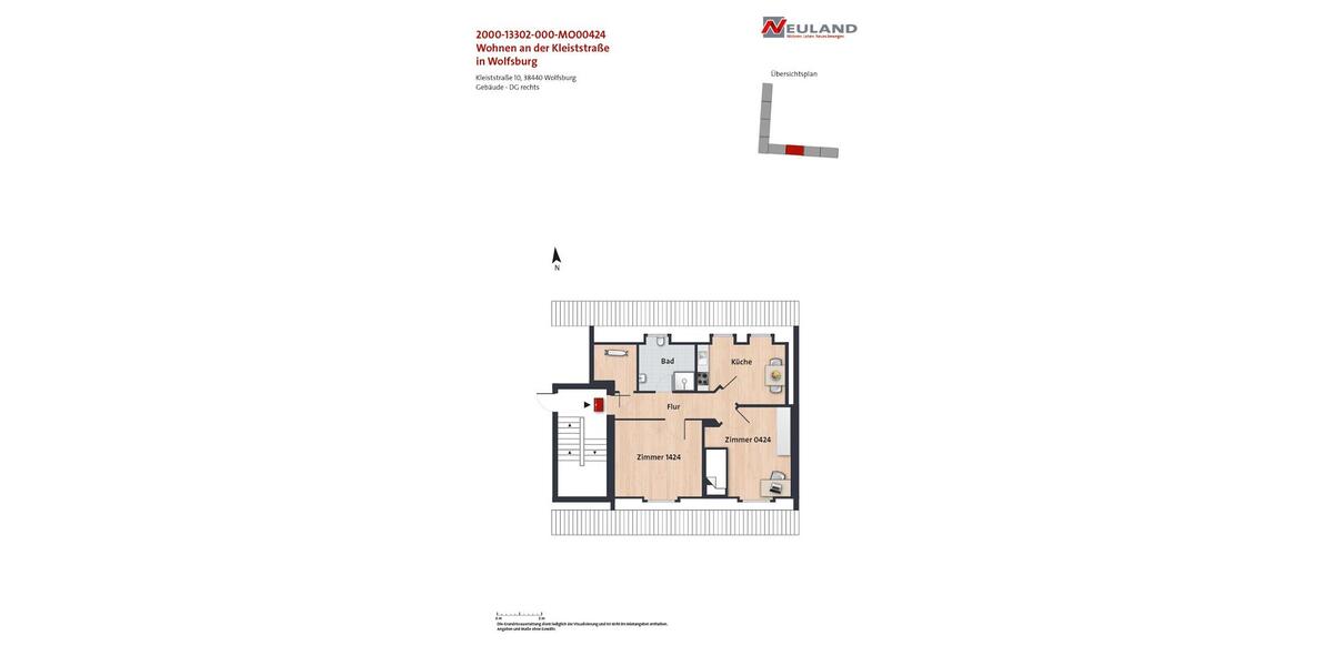 Dachgeschoßwohnung Wolfsburg - 1 Zimmer, 23 m&sup2;, 160&euro; | Angebot:26129696