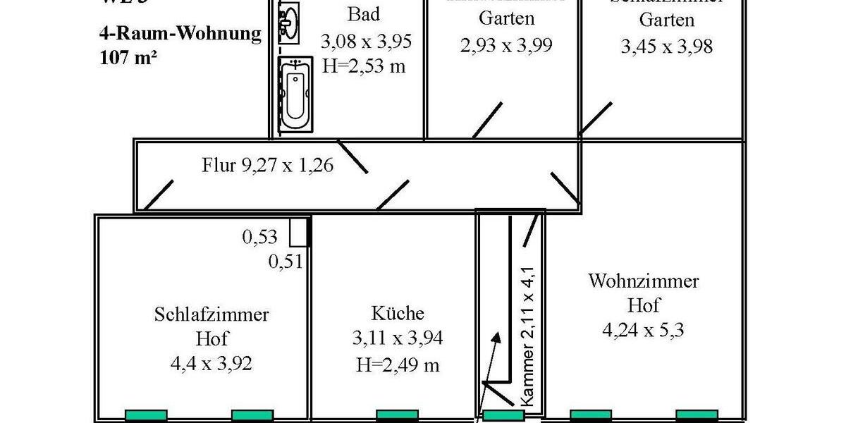 Etagenwohnung Schmölln - 4 Zimmer, 107 m&sup2;, 560&euro; | Angebot:26223221