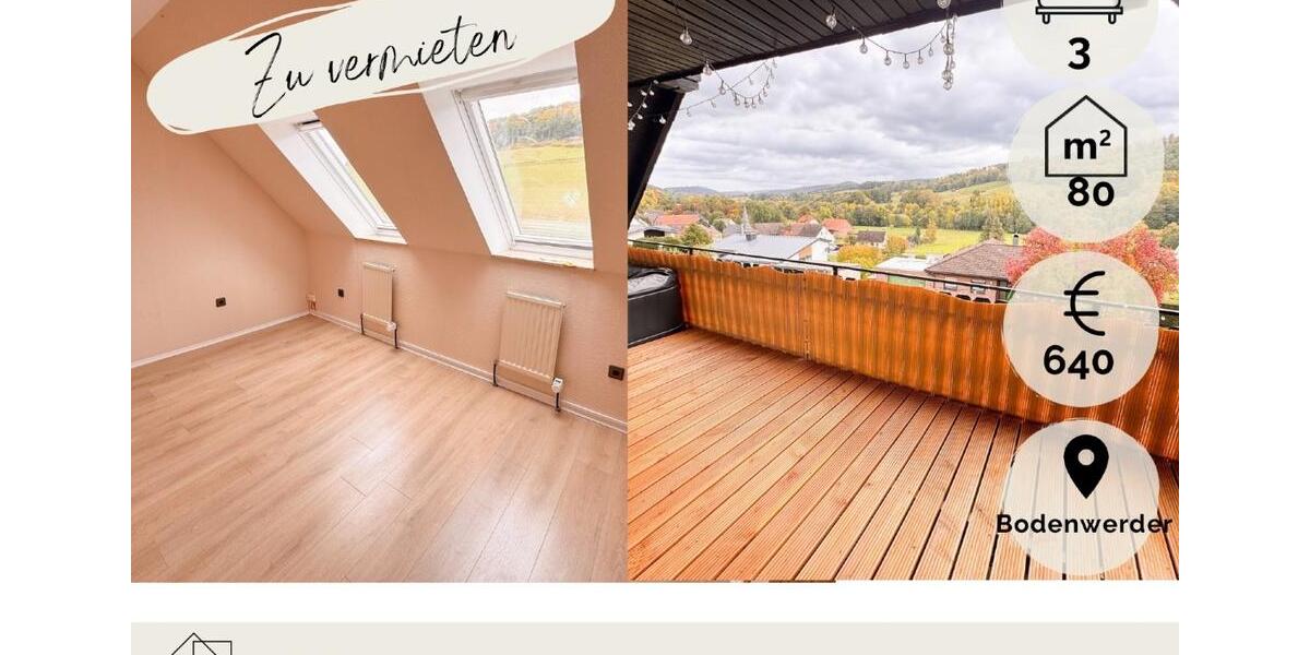 **Gemütliche 3 Zi-Dachgeschosswohnung mit malerischen Loggia-Ausblick bei Bodenwerder zu vermieten** 3 zimmer