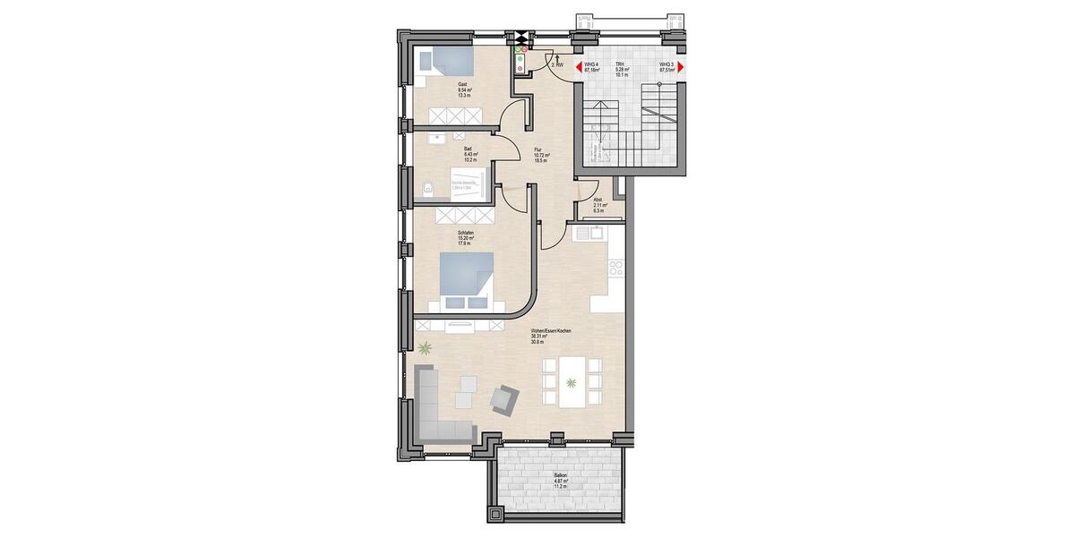 Etagenwohnung Gütersloh Isselhorst - 3 Zimmer, 87 m&sup2;, 1.130&euro; | Angebot:24244324