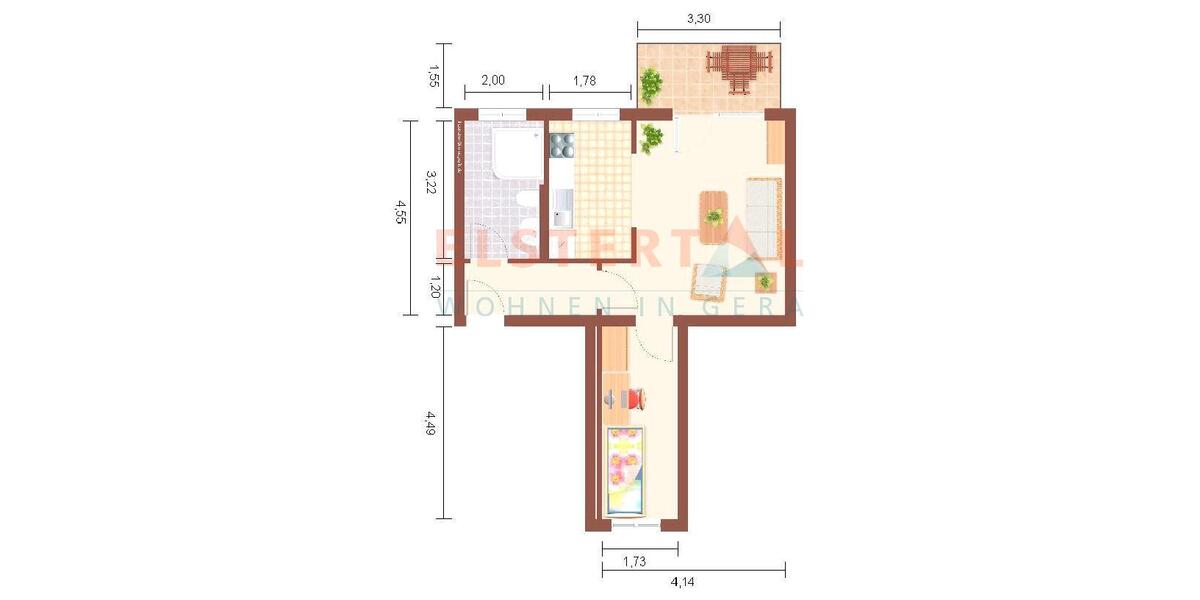 Erdgeschoßwohnung Gera Alt-Bieblach - 2 Zimmer, 40 m&sup2;, 300&euro; | Angebot:26534022