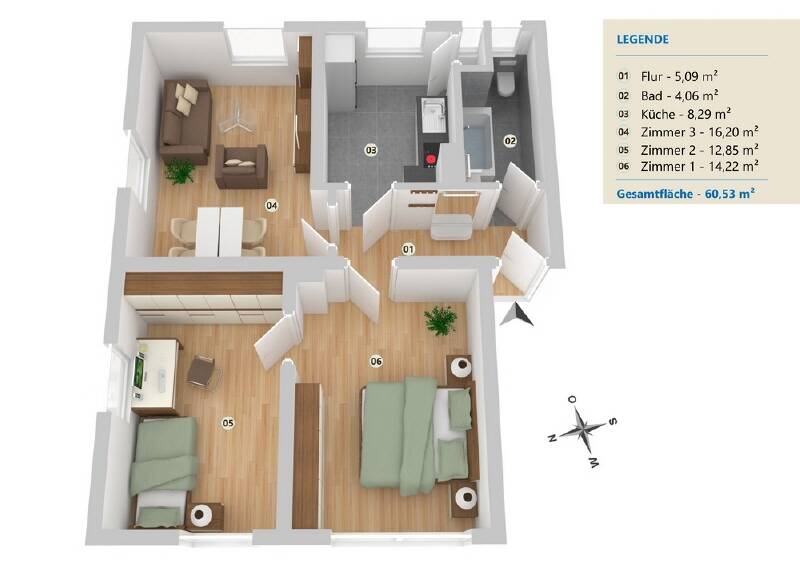 Etagenwohnung Minden Innenstadt - 3 Zimmer, 62 m&sup2;, 625&euro; | Angebot:26568580