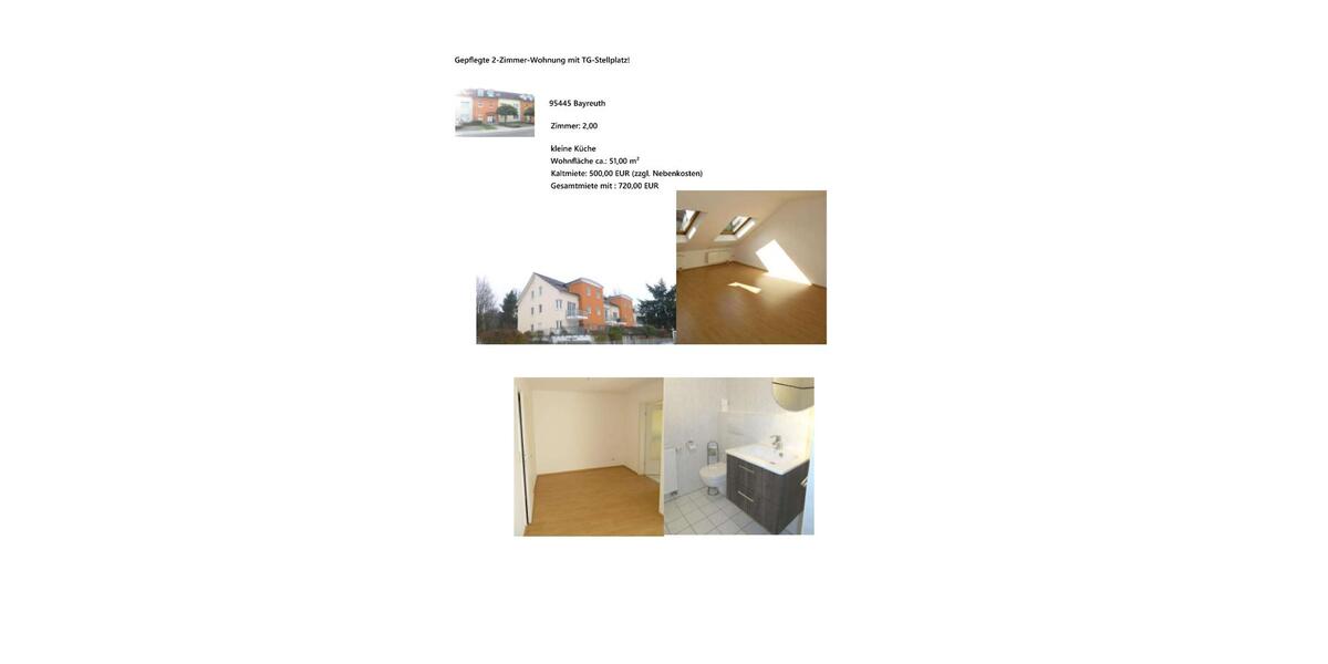 Dachgeschoßwohnung Bayreuth Meyernberg - 1 Zimmer, 51 m&sup2;, 500&euro; | Angebot:25056231