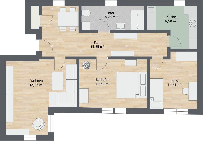 Dachgeschoßwohnung Riesa Neuweida - 3 Zimmer, 72 m&sup2;, 410&euro; | Angebot:20535722