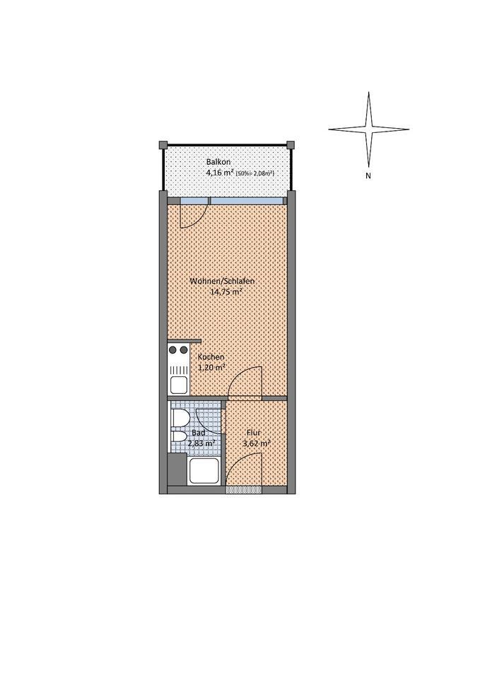 Kleine Wohnung in Greifswald mit Balkon, Keller und Stellplatz