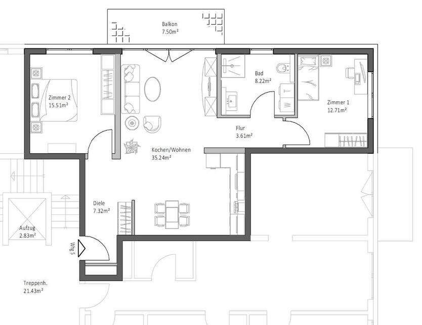 Neubau 2 - 4 Zimmerwohnungen in Landolfshausen hier: 3 Zimmer zimmer