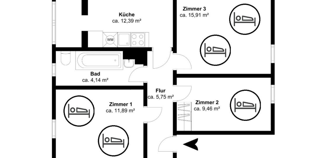 Wohnen auf Zeit Taucha - 3 Zimmer, 69 m&sup2;, 15&euro; | Angebot:13514855