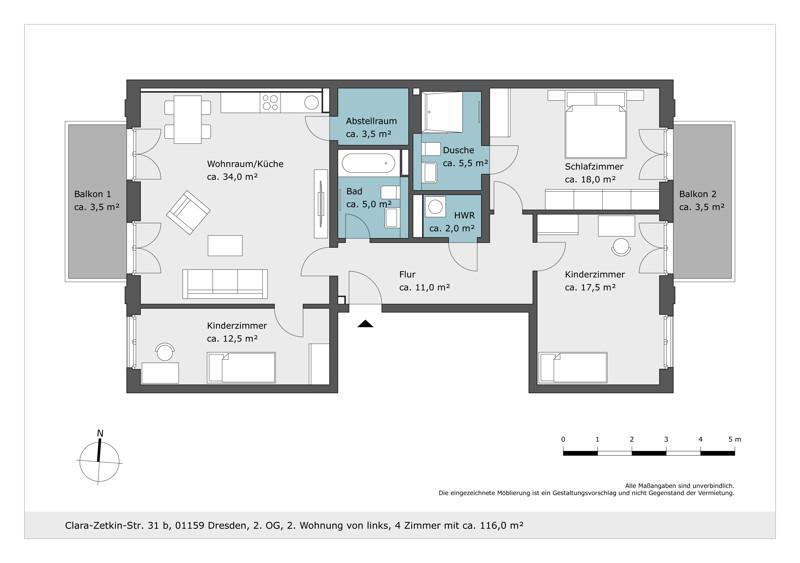 Neubau! Schicke 4-RaumWohnung mit zwei Balkonen!
