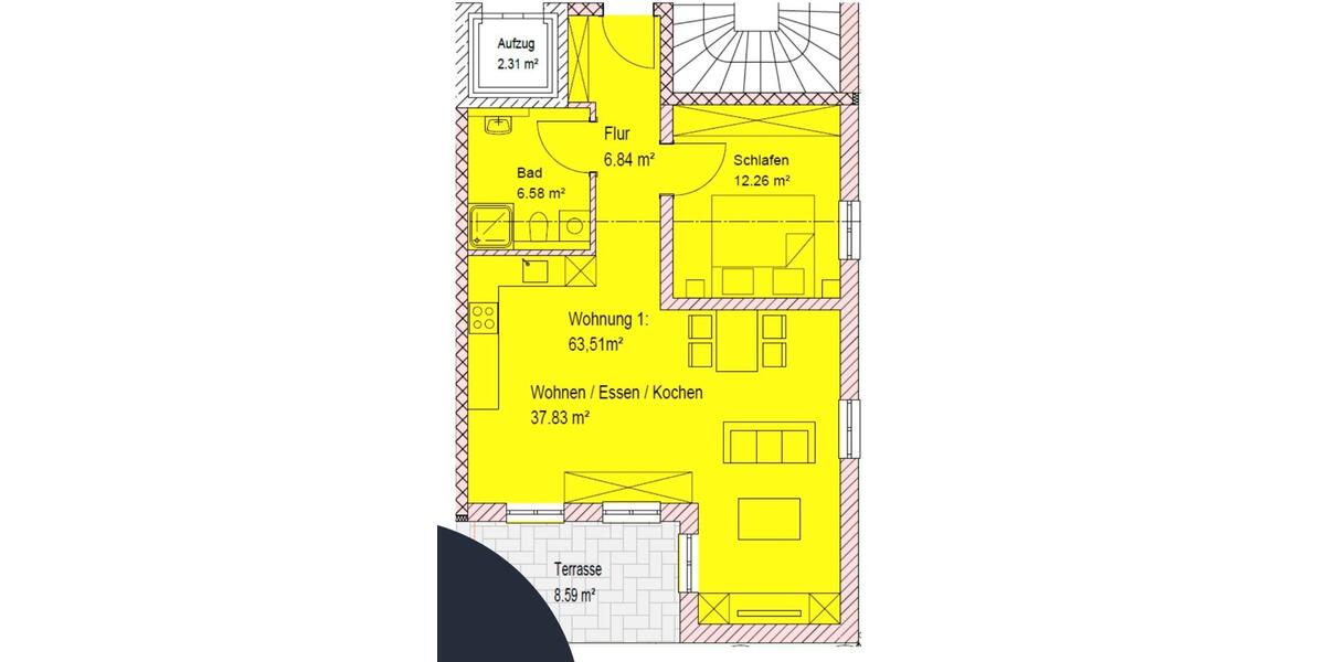 Erdgeschoßwohnung Neuötting - 2 Zimmer, 70 m&sup2;, 1.020&euro; | Angebot:26586636