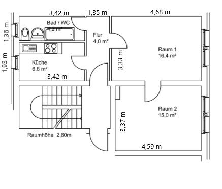 Etagenwohnung Kamenz - 3 Zimmer, 59 m&sup2;, 370&euro; | Angebot:25854226