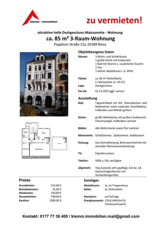 3-Raum-Dachgeschoss-MaisonetteWohnung in Riesa