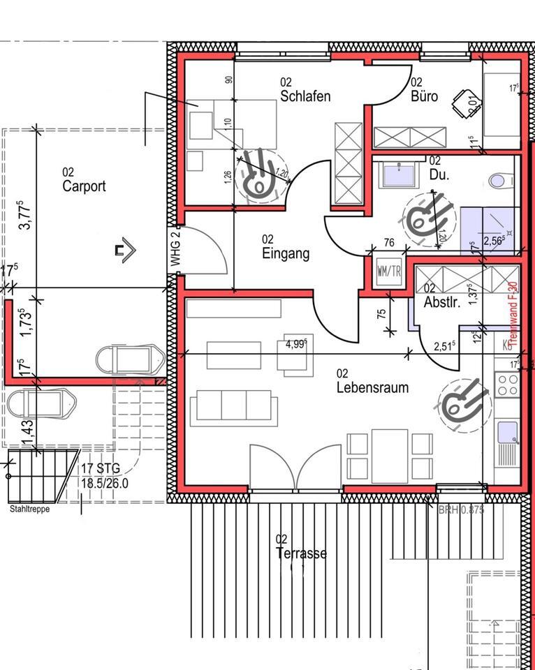 Neuw. 3ZKBTG EG-Neubau Wohnung, Küche, Garten, Carport, E-Ladem.