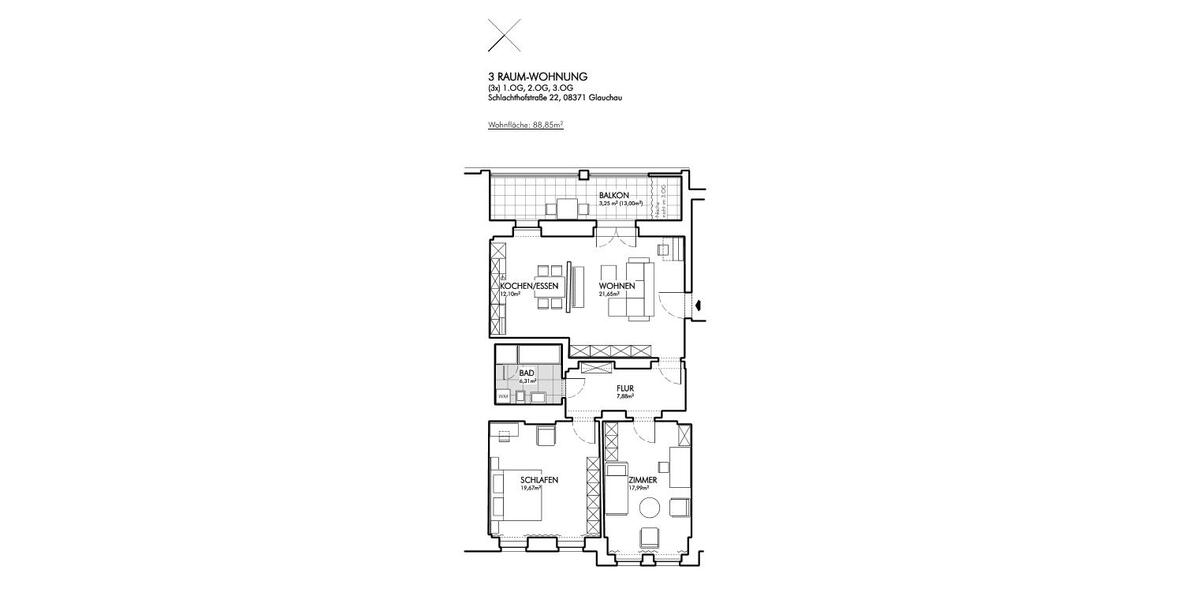 Erdgeschoßwohnung Glauchau - 3 Zimmer, 89 m&sup2;, 711&euro; | Angebot:26061905