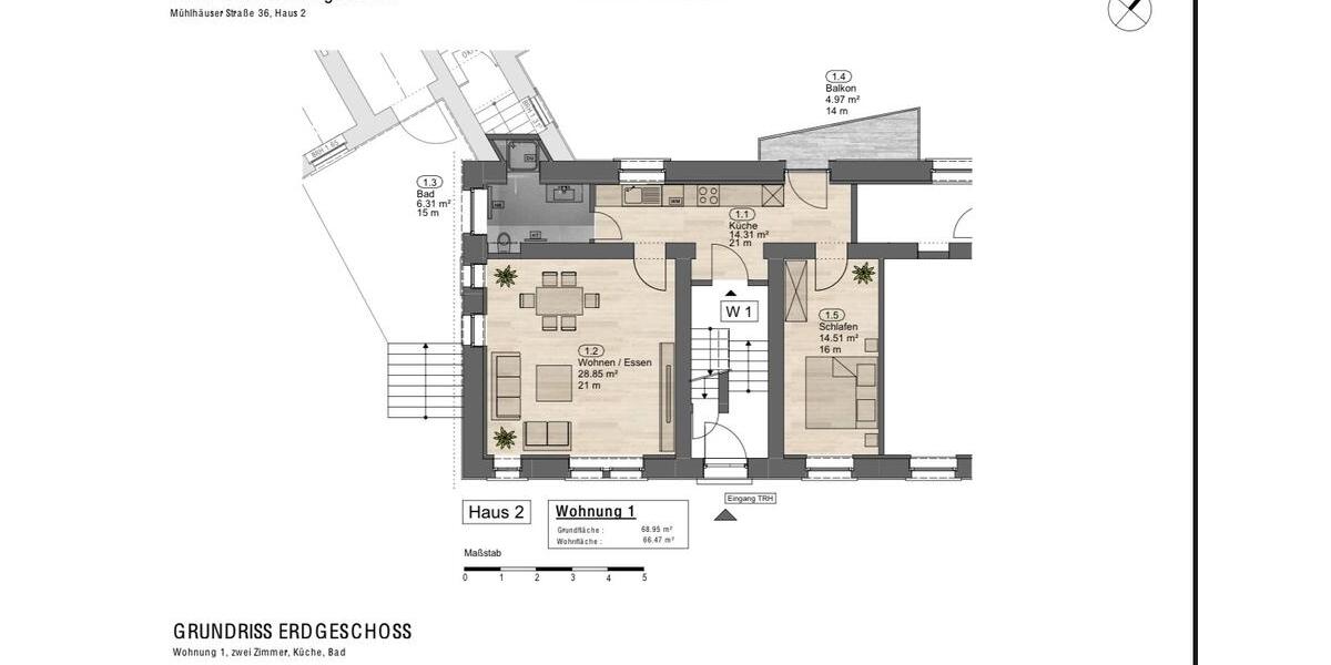 Hochparterre Bad Langensalza - 2.5 Zimmer, 66 m&sup2;, 700&euro; | Angebot:26588343