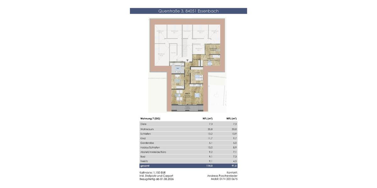 Dachgeschoßwohnung Essenbach - 4 Zimmer, 92 m&sup2;, 1.150&euro; | Angebot:26252392
