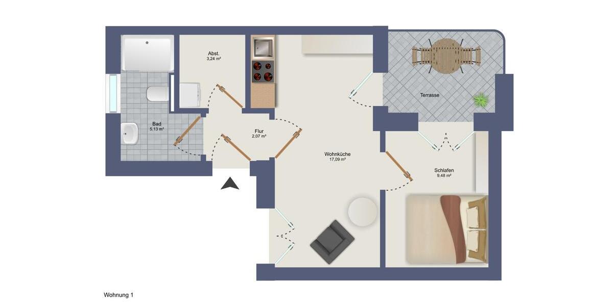 Erdgeschoßwohnung Diepholz - 2 Zimmer, 37 m&sup2;, 625&euro; | Angebot:25220675