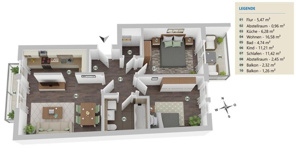 Etagenwohnung Oranienburg - 3 Zimmer, 63 m&sup2;, 1.141&euro; | Angebot:26182516