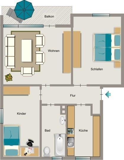 Etagenwohnung Moers Rheinkamp - 3.5 Zimmer, 67 m&sup2;, 585&euro; | Angebot:26042969