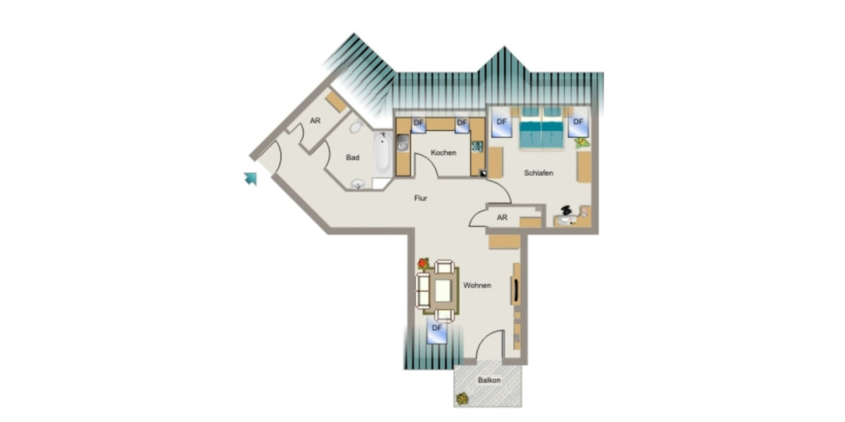 Dachgeschoßwohnung Bochum - 2.5 Zimmer, 65 m&sup2;, 370&euro; | Angebot:25175259