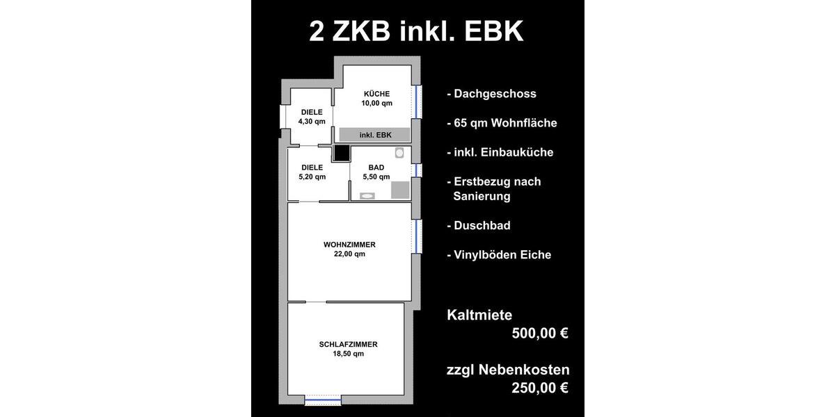Dachgeschoßwohnung Kirn - 1 Zimmer, 65 m&sup2;, 500&euro; | Angebot:26249168