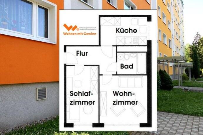 Etagenwohnung Flöha Plaue - 2 Zimmer, 38 m&sup2;, 212&euro; | Angebot:25709962