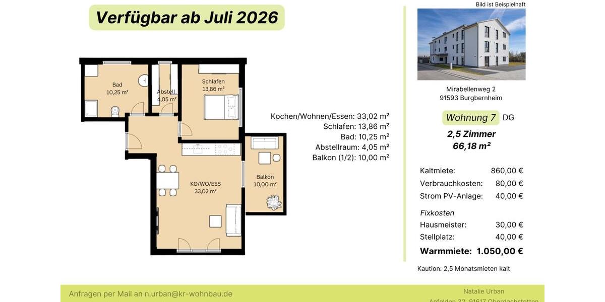 Erdgeschoßwohnung Burgbernheim - 2 Zimmer, 59 m&sup2;, 770&euro; | Angebot:26478241