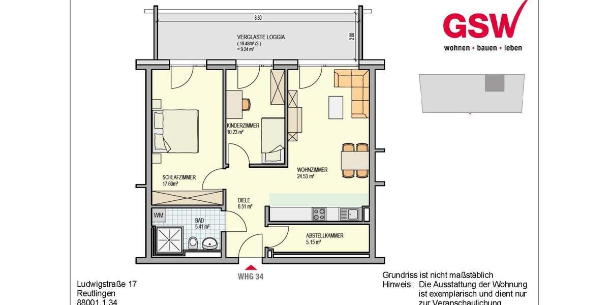Etagenwohnung Reutlingen Sondelfingen - 3 Zimmer, 80 m&sup2;, 1.152&euro; | Angebot:25264077