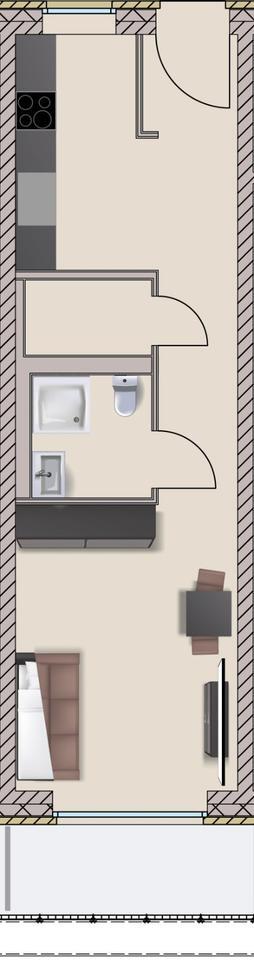 1-Zimmer-Wohnung mit Einbauküche, Duschbad, Loggia und separatem zimmer